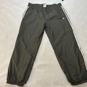 Adidas Mens Track Pants XL Olive Green White 3 Stripe Mesh Lined Ruched P09048